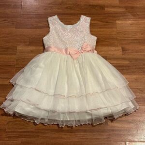 Jona Michelle Sleeveless White and Pink Sequin Dress | Girls Size 8